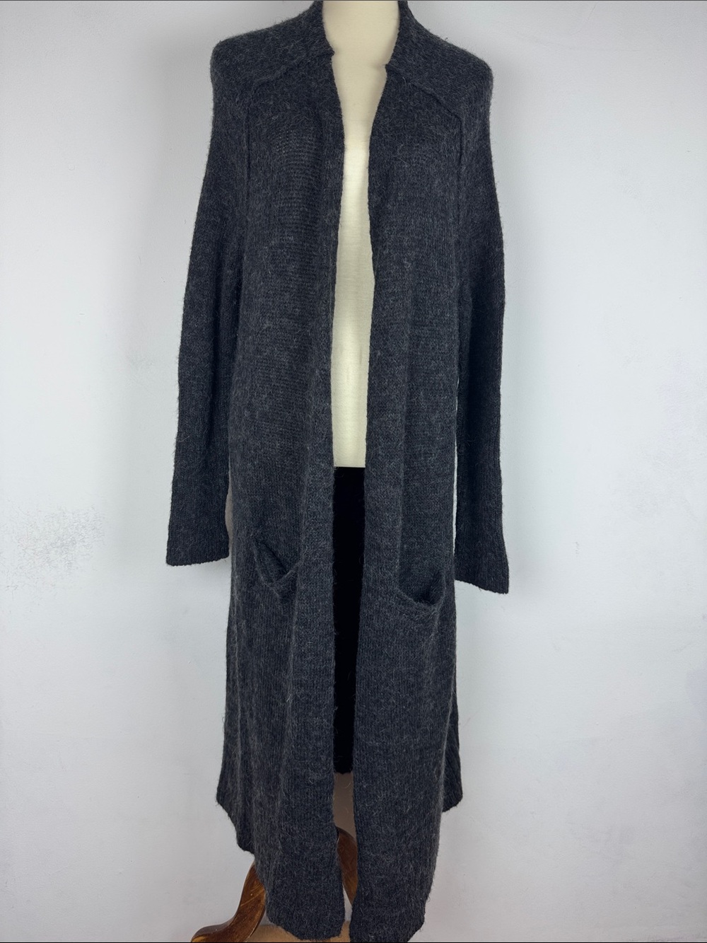 Free People Long Open-Front Charcoal Gray Cardigan